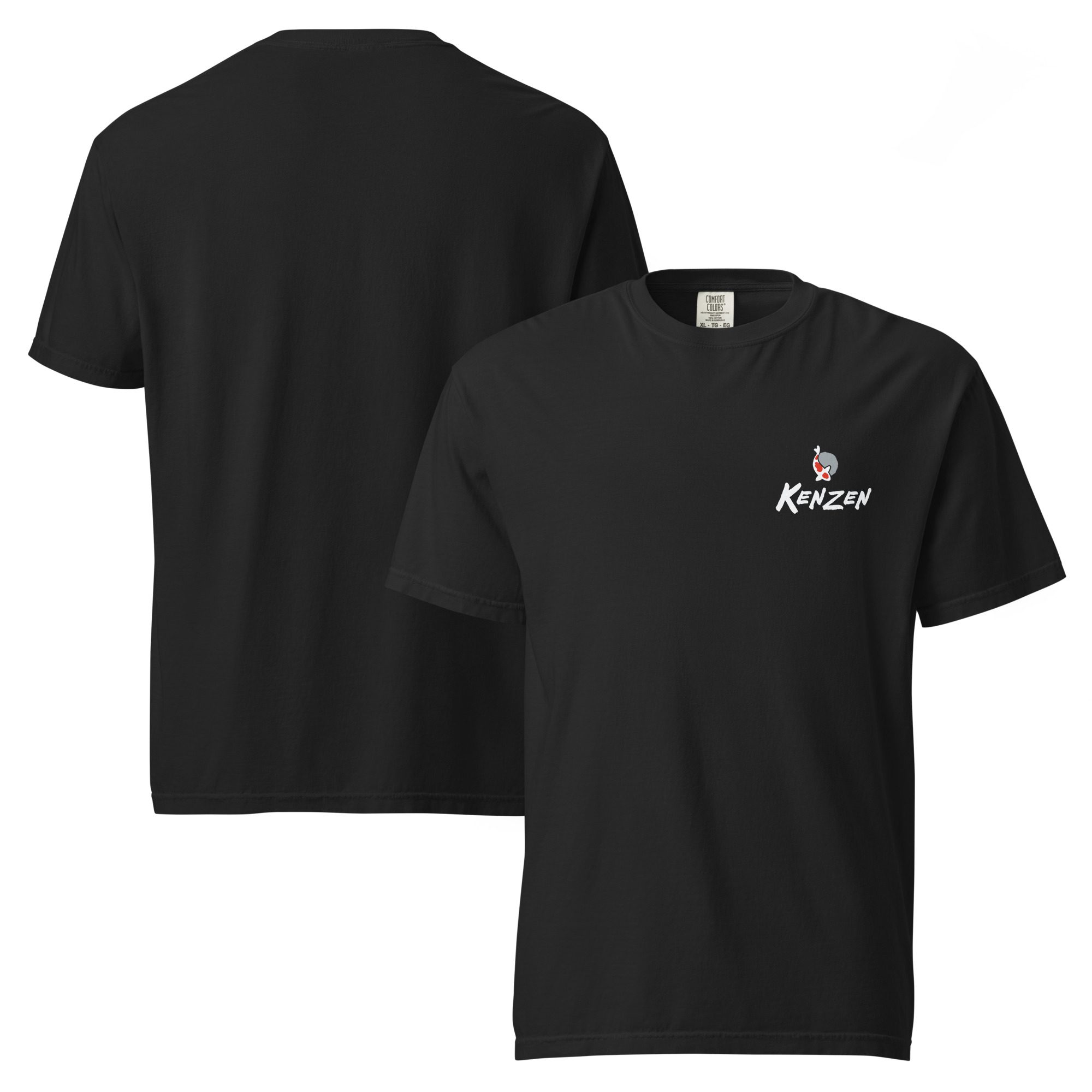 Ghost front and back view, black garment-dyed heavyweight tee